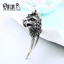 BEIER – collier avec pendentif en dents de loup, Vintage, ras du cou, pour homme, bijoux Viking, Animal