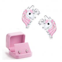 Boucles d'oreilles licorne hypoallergéniques en argent rose clair scintillant avec Zircon pour petites filles, bijoux de fête d'anniversaire pour enfants