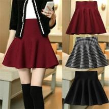 automne hiver jupes courtes femme taille haute tricot laine jupe femme grande taille plissée jupe c028
