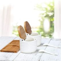 Sucrier en céramique avec couvercles et cuillères-récipient à condiments en porcelaine pot à épices, cave à sel pour cuisine, avec étiquettes en tableau