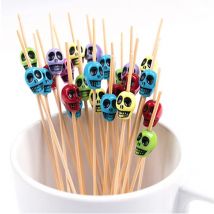 50pcs jetable crâne bambou bâton bambou fourchette torsadé fête Buffet fruits Desserts nourriture Cocktail Sandwich fourchette bâton choisir biaise
