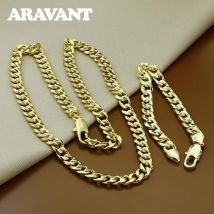 Ensemble de bijoux en or pour hommes, collier, Bracelet, chaînes, argent 925