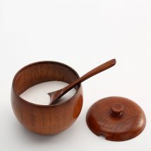 Pot à épices en bois naturel japonais avec couvercle, sucrier à la , pot à sel avec cuillère gratuite, accessoires de cuisine