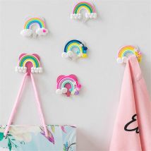 Porte-clés adhésif mural pour vêtements, cintre collant pour serviette, arc-en-ciel nordique, accessoires de décoration pour la maison, 6 pièces