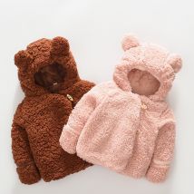 Leuke Baby Meisjes Jongens Wollen Jassen Oren Hooded Herfst Winter Kleding Baby Peuter Kids Warm Outfits Solid Bruin Roze