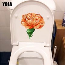 YOJA-autocollant de toilette Orange | Autocollant de décoration murale, en fleurs de dessin animé, œillet Orange, pour chambre d'enfants et WC