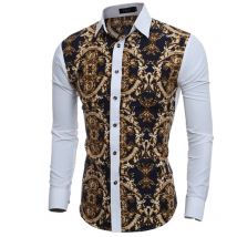 Hommes chemise à manches longues chemises décontracté hommes grand motif de corps impression coupe mince robe chemises hommes hawaïen streetwear chemise