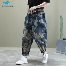 Femmes Vintage Style jean bureau dame rétro imprimé grande taille Denim pantalon femme énormes poches Patchwork sauvage sarouel pantalon