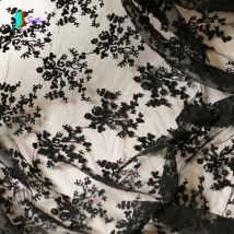 en mousseline de soie noire 3D broderie gaze doux dentelle tissu robe de mariée Cheongsam poupée vêtements fond maison bricolage tissu