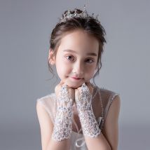 Gants de mariage sans doigts en dentelle perlée pour fille, accessoires de mariage, Performance sur scène, rouge et blanc, à la ,