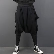 Homens outono inverno fermetures éclair solto gota gancho pantalon ample corredores boate DJ do punk rock hip hop sarouel traje do