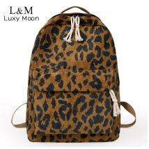 femme sac à dos imprimé léopard velours côtelé double bretelles femme voyage sac à dos grande capacité fille école sac à bandoulière XA587H