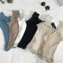 Femmes Tricot Patchwork Volants Maille Douce Réservoirs hauts Dame Sans Manches Lacées T chemises Pull hauts pullover