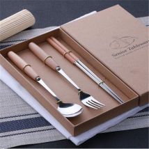 Couverts de luxe couverts en acier inoxydable | Poignée en bois, service de vaisselle de fête à la maison, couteau fourchette cuillère paquet