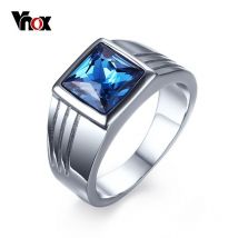 Vnox – bague de fiançailles en Zircon CZ bleu pour homme, bague en acier inoxydable couleur argent de