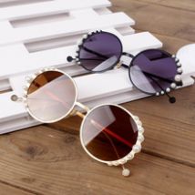 Lunettes de soleil enfants infantil perle bébé filles lunettes de soleil UV400 rond 3-9 ans enfants dorés oculos N211