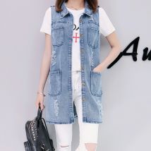 Gilet en jean Long déchiré sans manches pour Femme, veste décontractée à la , vêtement d&#39;extérieur, collection printemps été , R776