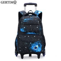 Sacs d&#39;école à roulettes pour enfants, sac à dos à roulettes avec espace imprimé ciel étoilé détachable pour garçons