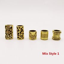 Mélange de métal Antique en or 5 pièces/paquet | Pour tresses, redoute dreadlock perles anneaux, accessoires tube 8-10mm grand trou