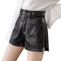 Femmes automne hiver PU cuir Shorts femme jambe large taille haute Shorts dames grande taille bottes lâches Shorts D308