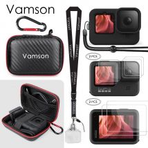 Vamson – Kit d&#39;accessoires pour GoPro Hero 10 9, Mini valise de transport noire, en verre trempé, avec manche de protection d&#39;écran et lanière
