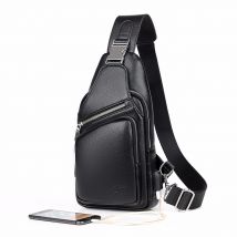 Jackkevin hommes sac à bandoulière anti-effraction en cuir noir hommes poitrine sac USB charge sacs à bandoulière sac de voyage
