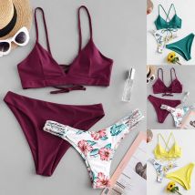 Femmes imprimer haute coupe rembourré soutien-gorge Push-up Bikini ensemble maillot de bain trois pièces rempli soutien-gorge maillots de bain maillots de bain directe