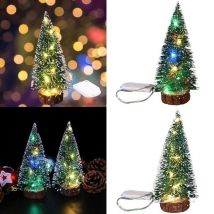 Mini arbre de noël lumière Led aiguille de pin avec Base en bois bricolage maison Table haut décor arbre de noël pendentif nouvel an