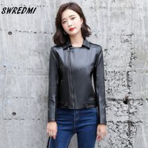 SWREDMI blouson en similicuir femme noir, vêtement de moto, Slim, à la , de , Plus M-5X L