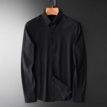 Minlgu hommes chemises de luxe sans couture printemps et automne hommes robe chemise de grande taille 4xl mince couleur unie chemises