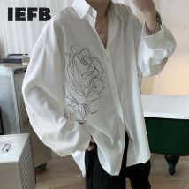 EWQ/vêtements pour hommes rose imprimé chemise pour homme vintage style coréen à manches longues noir blanc haut 9Y2633