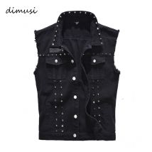 DIMUSI printemps automne hommes gilet Vintage Denim jean gilet mâle noir sans manches vestes hommes Rivet trou jean gilets 5XL,TA338