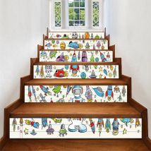 1pc escalier autocollants sans cadre étanche dessin animé motif escalier Riser escalier escalier peintures murales pour café restaurant maison Club