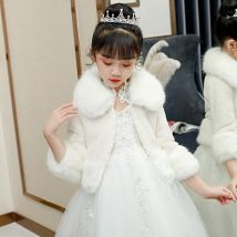 Enfants fourrure boléro pour filles fête bal fausse fourrure veste haussement d'épaules blanc Frower filles boléro fourrure Cape châle mariage veste