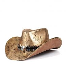 Chapeaux de Cowboy occidental en cuir pour hommes et femmes, chapeau d&#39;extérieur, Jazz, Sombrero Hombre, Cowboy, Punk, ceinture, taille 58-59CM