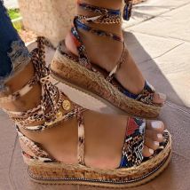 talons compensés grande taille 43 gros lacets serpent imprimé été INS chaussures chaudes femmes sandales