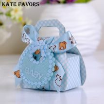 Ours en papier pour bricolage pour de mariage | Boîtes à bonbons pour fête prénatale baptême avec étiquettes bavoir, 12pièces