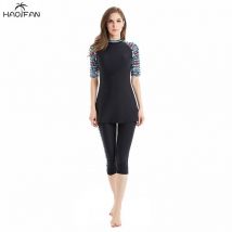 HAOFAN maillot de bain musulman femmes modeste Patchwork pleine couverture à manches courtes maillot de bain islamique Hijab Islam Burkinis porter maillot de bain