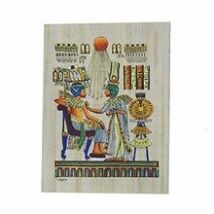 Tut ANK Amón y su Mujer sobre un papiro Original Hecho y Pintado a Mano en Egipto, Mide 33x43 cm Aproximadamente. Réf. 43V-C