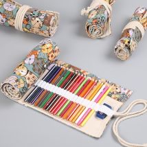 Sac à crayons avec grand visage de chat, trous, étui de voyage, organisateur pour rouleau de dessin de voyage, pochette à stylos de brousse, pour enfants 36/48/72 trous