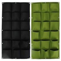 Sac de plantation de jardin 18 poches poche Pot de fleur Vertical montage mural sac de plantation jardin intérieur 2 Pack (noir + vert)