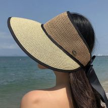 Chapeaux de soleil pour les femmes chapeau d'été chapeau de paille visière décontracté large bord disquette pliable solide été soleil plage chapeau T424