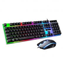 Jeu rétro-éclairé arc-en-ciel, clavier et souris filaires USB, commandes, diverses fonctions, ergonomique, fonctionnement confortable