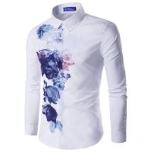 Chemise à manches longues pour hommes, imprimé de , coupe cintrée, décontracté, à la , chemises décontractées