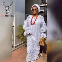 Nouveauté deux pièces robes africaines pour les femmes exquis évider robe blanche à manches longues type ample Style vêtements