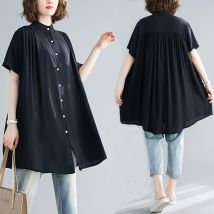Blouses de maternité noires et plissées | Blouses minces en coton, vêtements de grande taille chemise ample pour femmes enceintes, Plus hauts de grossesse d'été