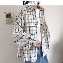 KAPMENTS hommes coréen Plaid à manches longues chemise hommes Harajuku japonais Streetwear chemises lâches mâle surdimensionné vêtements