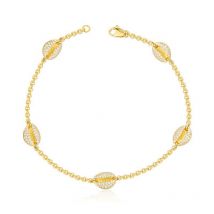 Bracelet de cheville plaqué or sur coque en argent Sterling 925, avec pierre de Zircon AAA CZ pour femmes, bijoux de fête