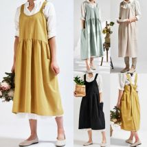 Tablier en coton lin femme | Croisé au dos, japonais, pour le ménage, la pâtisserie, robe fleurie