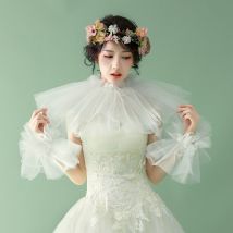 Bohême mariage enveloppes ensemble avec paillettes Appliques blanc Tulle femmes Cape veste à lacets accessoires de mariée robe